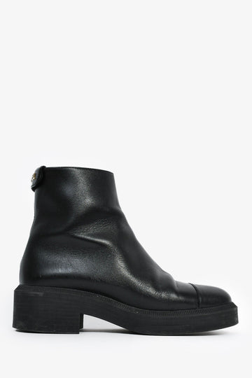 Chanel Black Leather Ankle Boots Size 37