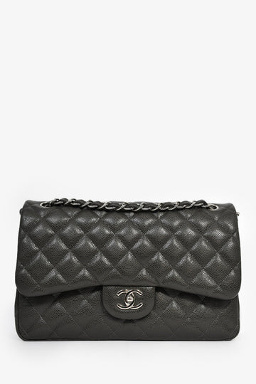 Chanel 2012 Grey Caviar Leather Jumbo Double Flap