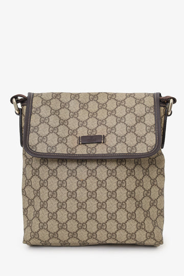 Gucci Brown/Beige GG Supreme Canvas/Leather Flap Messenger Bag