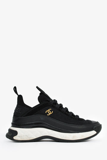 Chanel Black Nylon/Leather CC Low Top Sneakers Size 35.5