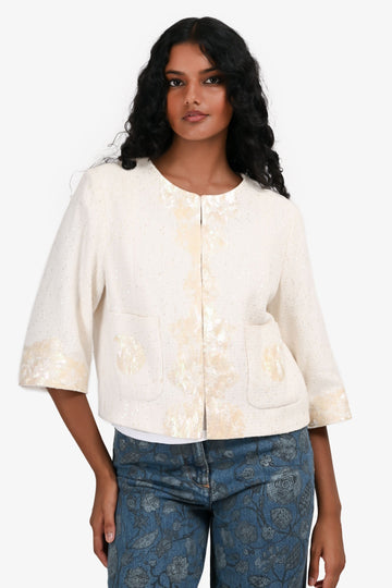 Chanel 2012 Cream Sequin Tweed Seashell Mosaic Jacket Size FR 40