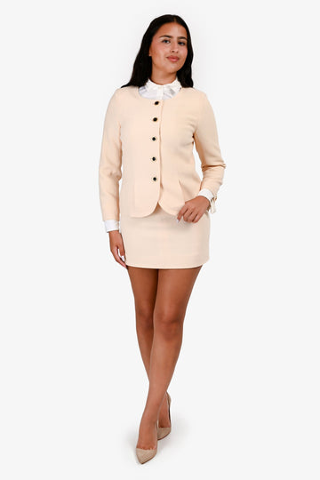 Chanel Cream Wool Blazer Skirt Set Size 38