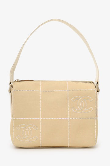 Chanel 2003-04 Beige Canvas Chocolate Bar Mini Pochette