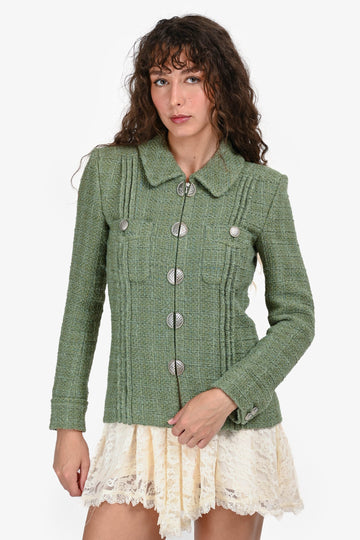 Chanel 2017 Green Tweed "Paris-Cuba" Zip-Up Blazer Size 38
