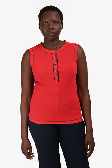 Chanel Red CC Button Tank Top Size 40