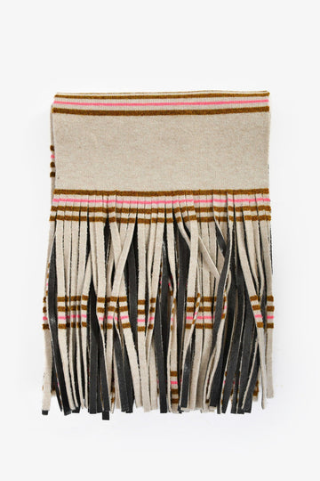 ChanelBeige/Pink Striped Fringe Scarf