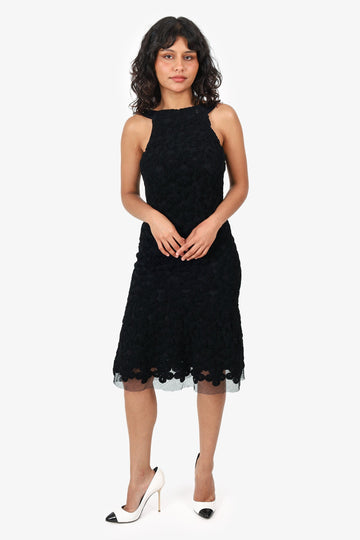 Chanel Black Wool Flower Knit Sleeveless Dress Size 36