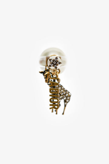 Christian Dior Gold Tone/Faux Pearl Crystal Studded Tribale Giraffe Earring