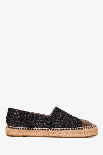 Chanel Black/Purple Metallic Tweed Espadrille Flats Size 38