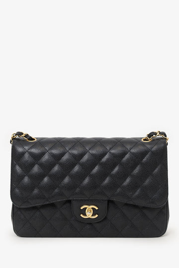 Chanel 2019 Black Caviar Leather Jumbo Double Flap Should New 1:1 Bags