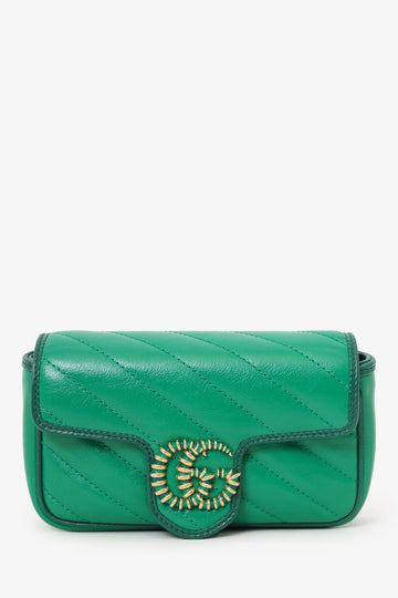 Gucci Green/Gold Leather Mini 'Marmont' GG Crossbody Bag