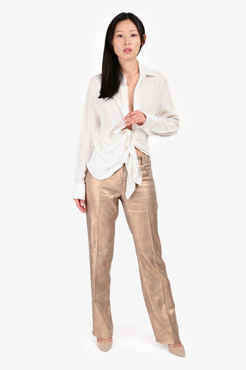 Chanel 2005 Gold Metallic Linen/Silk Trousers Size 38