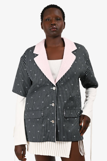 Chanel 2021 Black/Pink CC Logo Striped Blazer Size 40