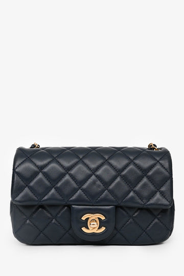 Chanel 2019-20 Navy Lambskin Leather Mini Rectangular Pearl Crush Flap New 1:1 Bags