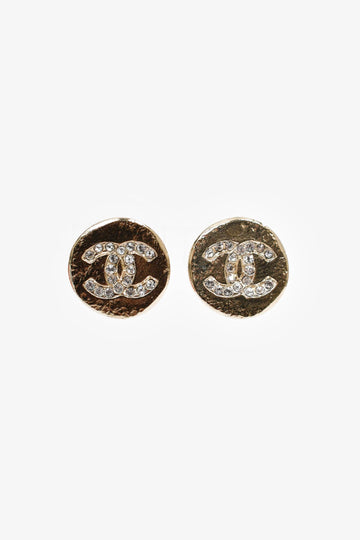 Chanel Gold Tone Round Crystal Embellished Earrings