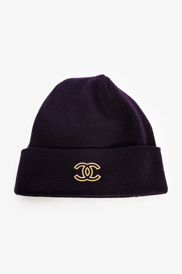 Chanel Dark Purple Cashmere Gold CC Toque