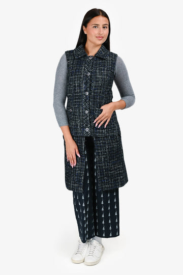 Chanel 2022 Blue/Black Tweed Crystal Buttoned Over Vest Size 34