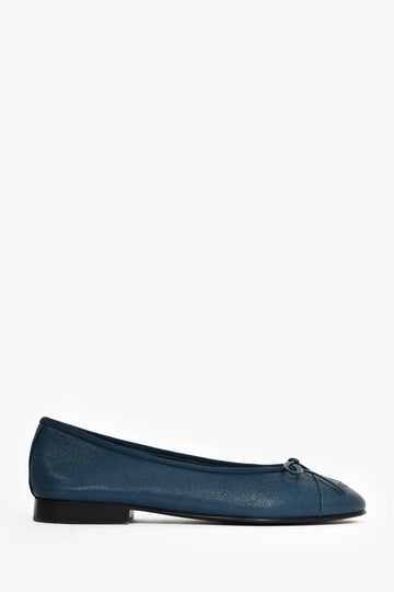  Chanel Teal Glossy Leather CC Ballet Flats Size 35