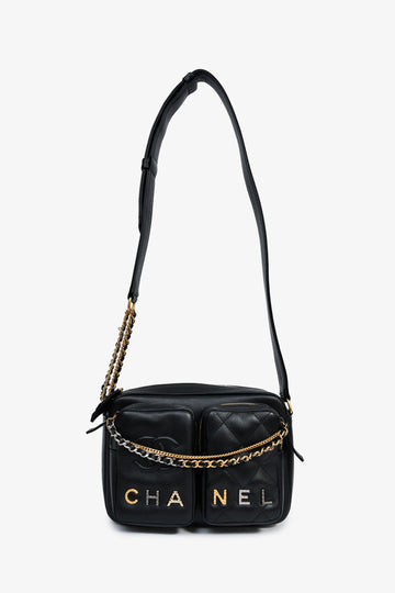 Chanel 2022 Black Leather Chain Detail Camera New 1:1 Bags