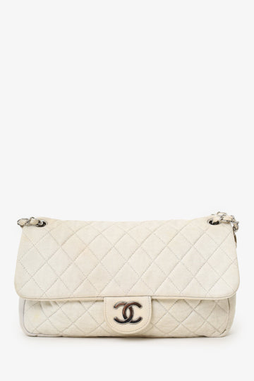 Chanel 2008-09 White/gold Quilted Jersey Cc Flap New 1:1 Bags