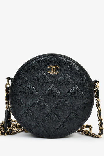 Chanel 2018/19 Iridescent Black Caviar Round Crossbody