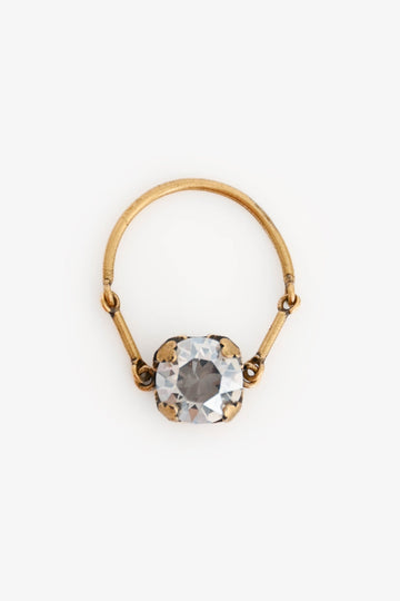 Christian Dior Antique Gold Tone Metal Crystal Ring