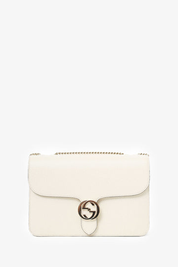 Gucci White Calfskin Medium Dollar Interlocking G Shoulder Bag