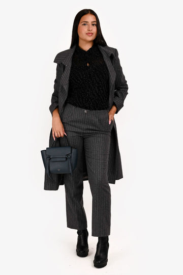 Chanel 2018 Grey Wool Pinstripe Straight Leg Trousers Size 38