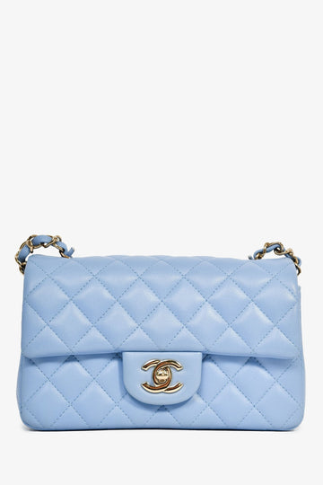 Chanel 2020 Sky Blue Lambskin Mini Rectangle Flap New 1:1 Bags