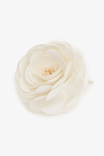Chanel White Fabric Camellia Brooch