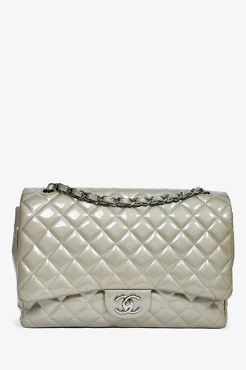 Chanel 2012/13 Grey Patent Quilted Maxi Double Flap Shoulder New 1:1 Bags