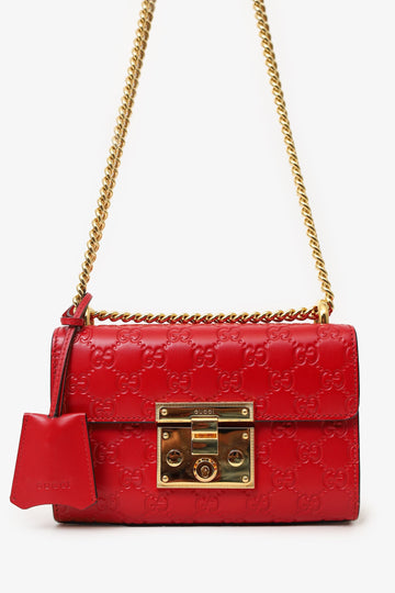 Gucci Red Leather Guccissima Padlock Crossbody Bag