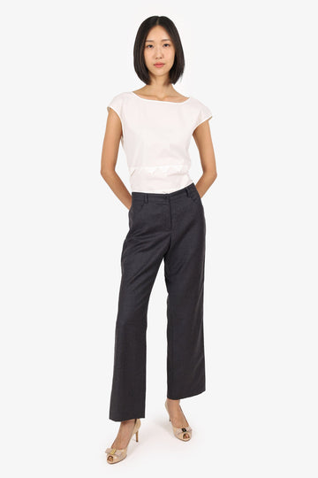 Chanel Grey Wool Straight Leg Trousers Size 40