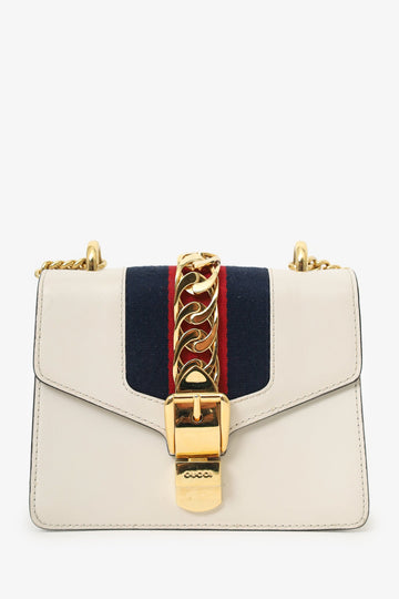 Gucci Cream Leather Web Mini Sylvie Chain Bag