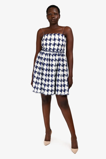 Chanel Blue/White Metallic Knit Tweed Mini Dress Size 36