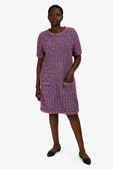 Chanel Purple/Multicolour Tweed Midi Dress Size 42