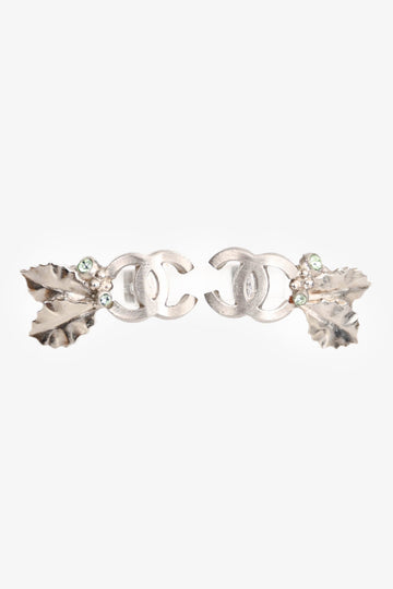Chanel 2005 Silver Tone Metal Foliage Earrings