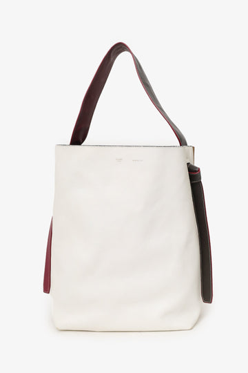 Celine Beige/White Leather Twisted Cabas Bag
