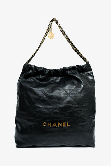 Chanel 2022+ Black Leather Large 22 Hobo Shoulder New 1:1 Bags with Pouch