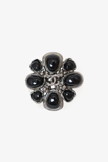 Chanel Black Resin 'CC' Flower Ring