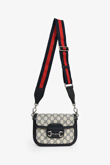Gucci Navy GG Monogram 'Horsebit 1955' Small Shoulder Bag