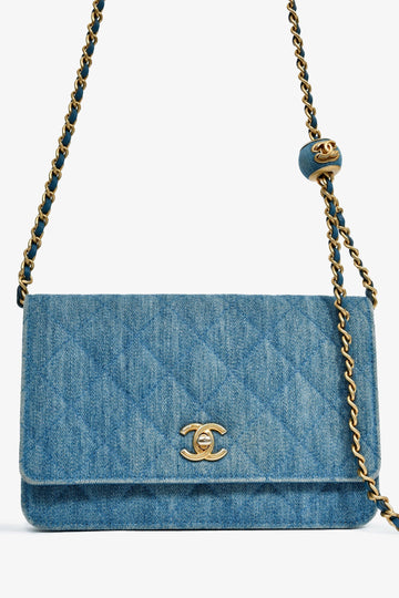 Chanel 2022 Blue Denim Wallet On Chain