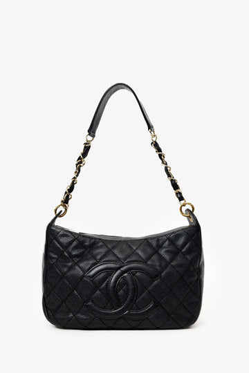 Chanel 2002-03 Black Quilted Caviar Leather Timeless Shoulder New 1:1 Bags
