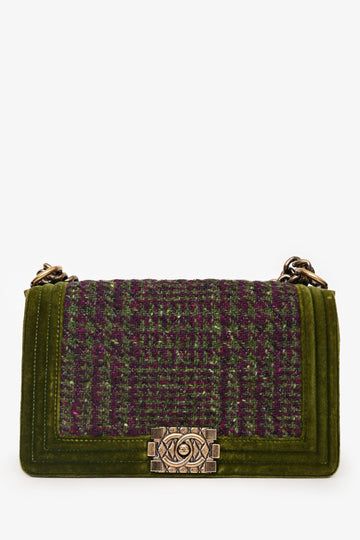 Chanel 2013/2014 Green/Purple Velvet Tweed Old Medium Boy New 1:1 Bags