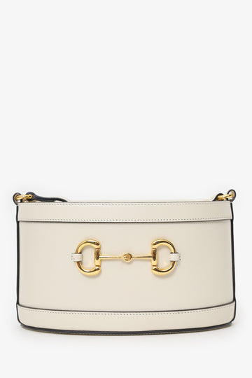Gucci White Leather 1955 Horsebit Drawstring Bucket Bag