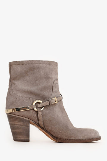 Christian Dior Grey Ombre Suede CD Buckled Heeled Ankle Boots Size 36.5