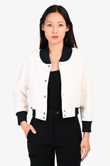 Chanel White/Black Tweed Baseball Style Cropped Jacket Size 36