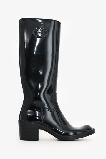 Gucci Black Rubber GG Logo Rainboots Size 35