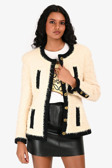 Chanel 1994 Runway White/Black Tweed Jacket Size 42