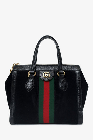Gucci Black Suede/ Web Ophidia Small Tote Bag